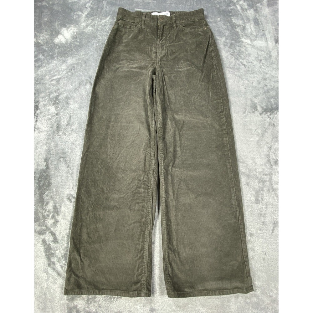 Old Navy Extra High Rise Wide Leg Corduroy Pants Size 0 Green Suede Soft Grunge